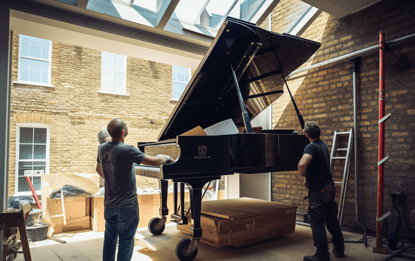 London movers prepping for a piano move